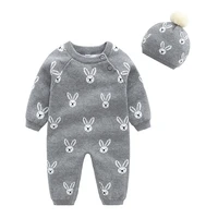 new autumn and winter new born baby clothes cute rabbit pattern double knitted jumpsuit baby boy girl romper