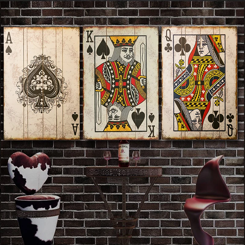 

Canvas Painting Posters and Prints Wall Art Bar Pub Vintage Poker Playing Card Pictures For Home Design Bedroom Decor Cuadros