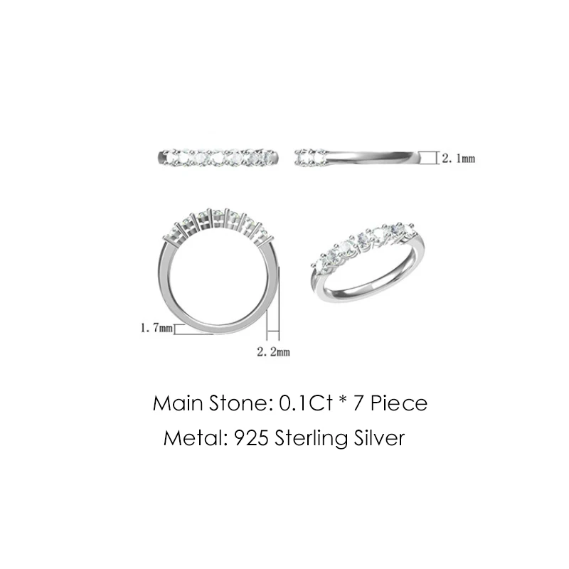 

Sterling Silver Moissanite Ring Jewelry 0.7Ct VVS1 Half Eternity Band Moissanite Diamond Wedding Ring For Women