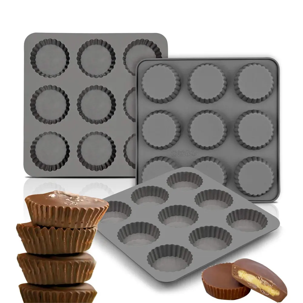 

9 Cup Bite Size Chocolate Almond Peanut Butter Cup Mold Chocolate Cookie Silicone Molds Cylinder Shape Mold Baking Accessories