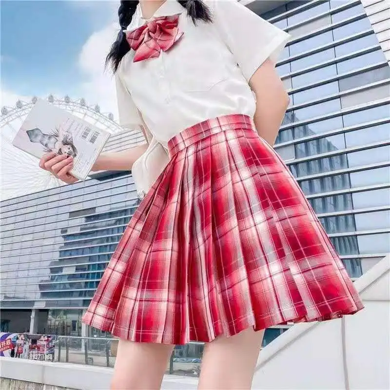 

[Teenage Girl's Mind] 2021 JK School Uniform Pink Plaid Skirts For Girls Summer High Waist Pleated Skirts Women Dress Students