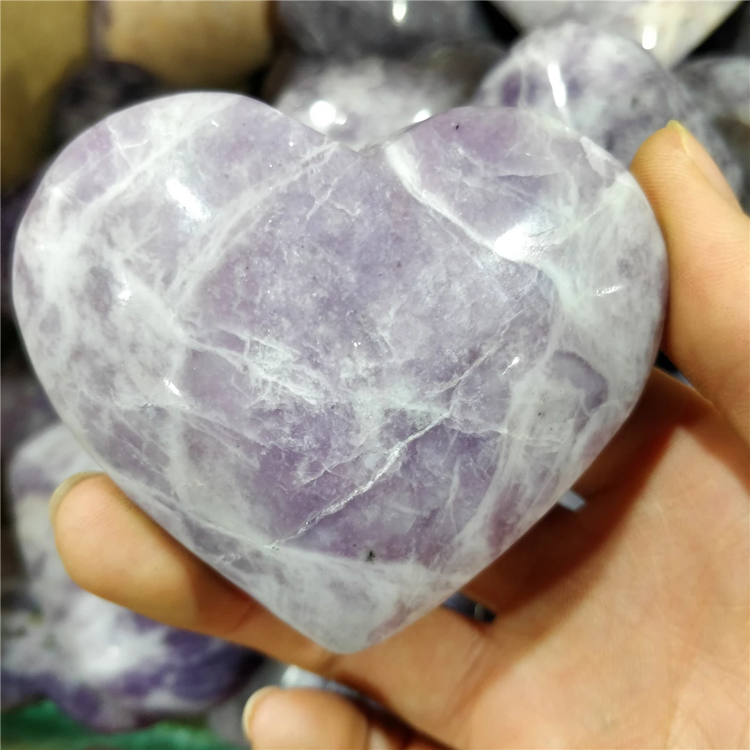 

Натуральный фиолетовый образец слюды лепидолит Хрустальная резьба сердце Ziyun лечебные камни для украшения годовщины любви подарки