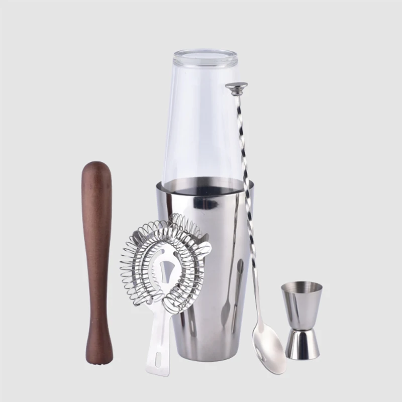 OAPE 28oz Stainless Steel Cocktail Shaker Boston Professional Mixer Drink Bartender Kit Bars Set Tools With Wine Wood Muddler  - buy with discount