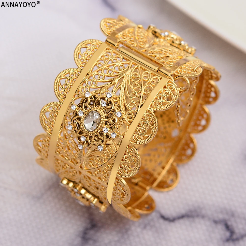 

24k Gold Color Bangles For Women Dubai Bride Zircon Wedding Ethiopian Bracelet Africa Bangle Arab Jewelry Zircon Bracelet