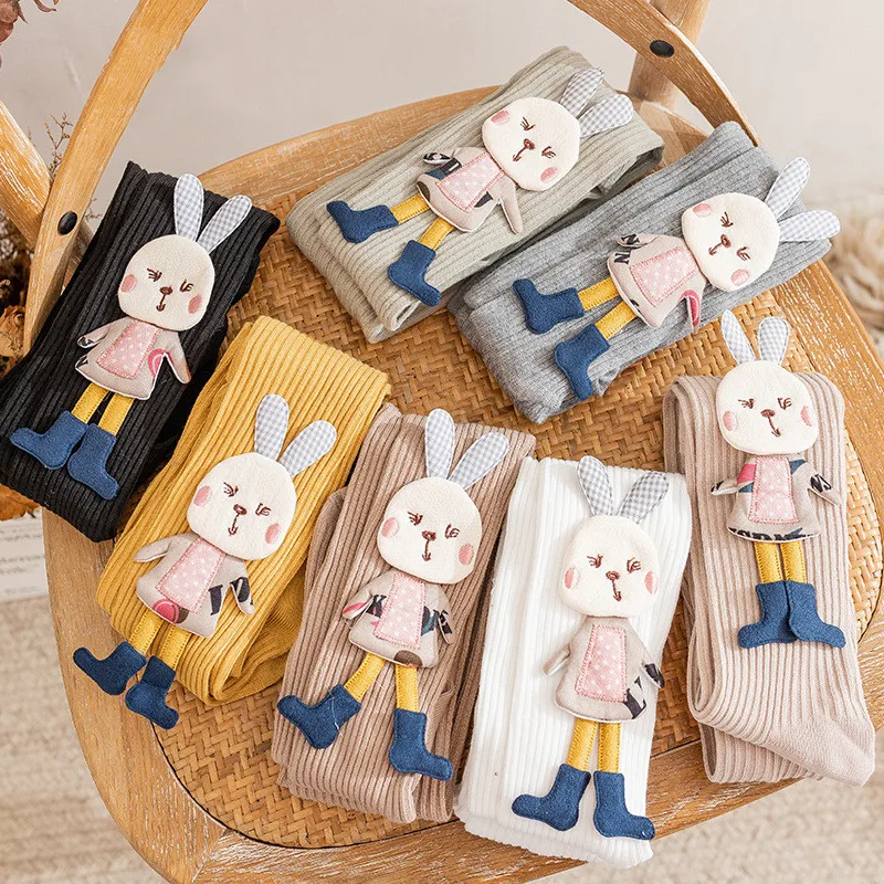 Lawadka 2-7Years New Spring Autumn Tights for Girls Cotton Knitted Children's Pantyhose Cartoon Rabbit Kids Girls Tight 2021