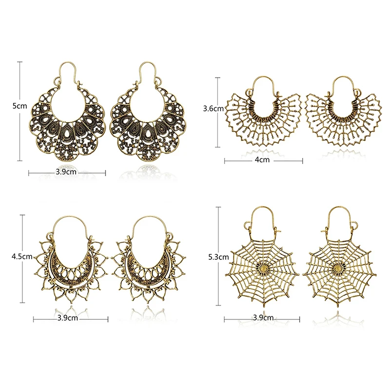 

Vintage Hollow Fan Shaped Dangle Earring for Women Gold Silver Color Carving Geometric Hollow Earring Female Ear Hanging Jewelry
