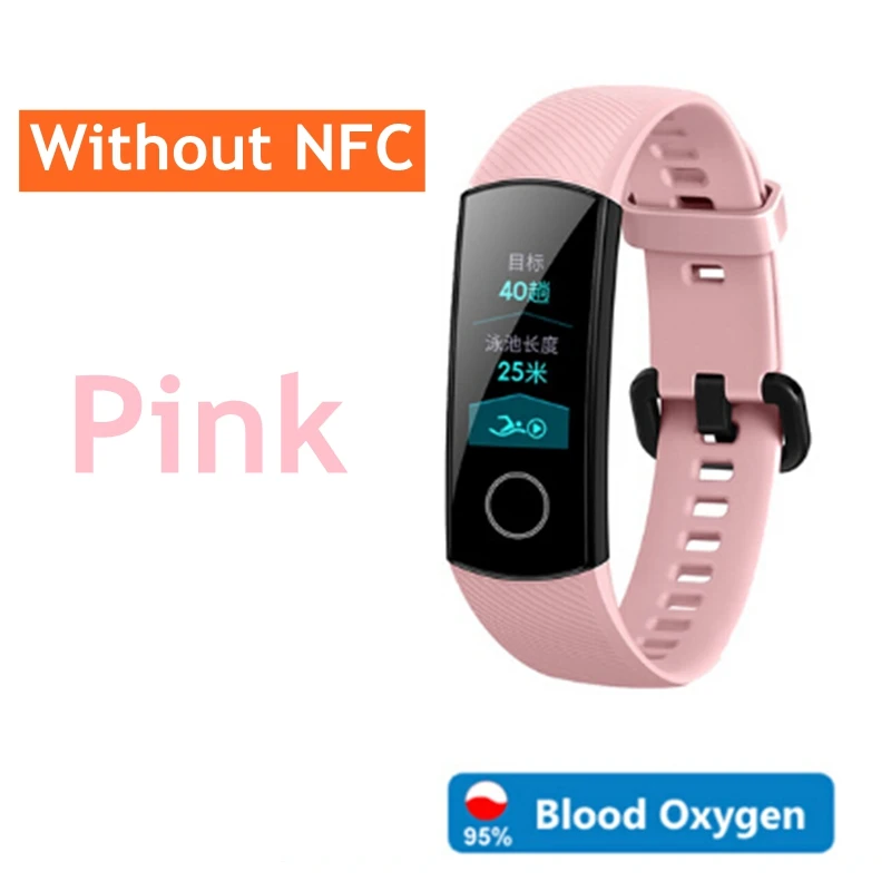 Pink honor band 5 NFC версия huawei Honor Band 5, смарт-браслет, оксиметр, 4 цвета, экран, плавающий ход, Обнаружение сна, монитор Honor Band 5, синий, розовый, зеленый - Цвет: Pink honor band 5
