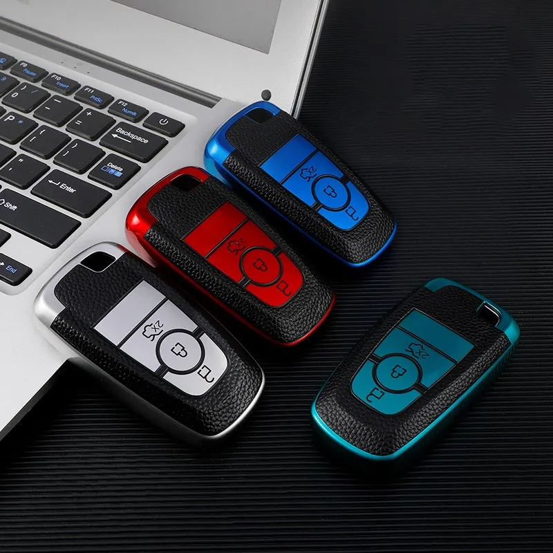 

Кожаный чехол для автомобильного ключа из ТПУ для Ford Mustang 2018 EcoSport Smart Remote Fobs, чехол, сумка для ключей, брелок, автомобильные аксессуары