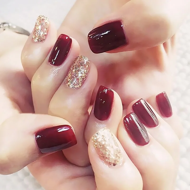 style3 24 шт. великолепные накладные ногти цвета розового золота, блестящие накладные ногти с острым носком, накладные ногти с полным покрытием, Длинные накладные ногти для девочек - Цвет: style3