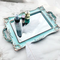 home decoration oval storage tray nordic blue retro mirror skin care products jewelry storage dish household dim sum tea tray