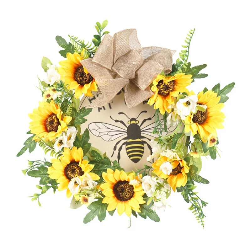 

Artificial Bee Sunflower Wreath Spring Summer Wreath for Front Door Wall Window Wedding Party Farmhouse Home Decor Retail