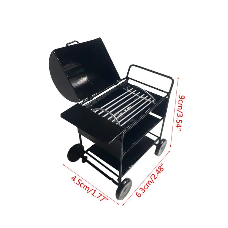 

1:12 Miniature Iron Barbecue Grill Mini Garden Outdoor Trolley Square Oven Toy Dollhouse Decoration Accessories