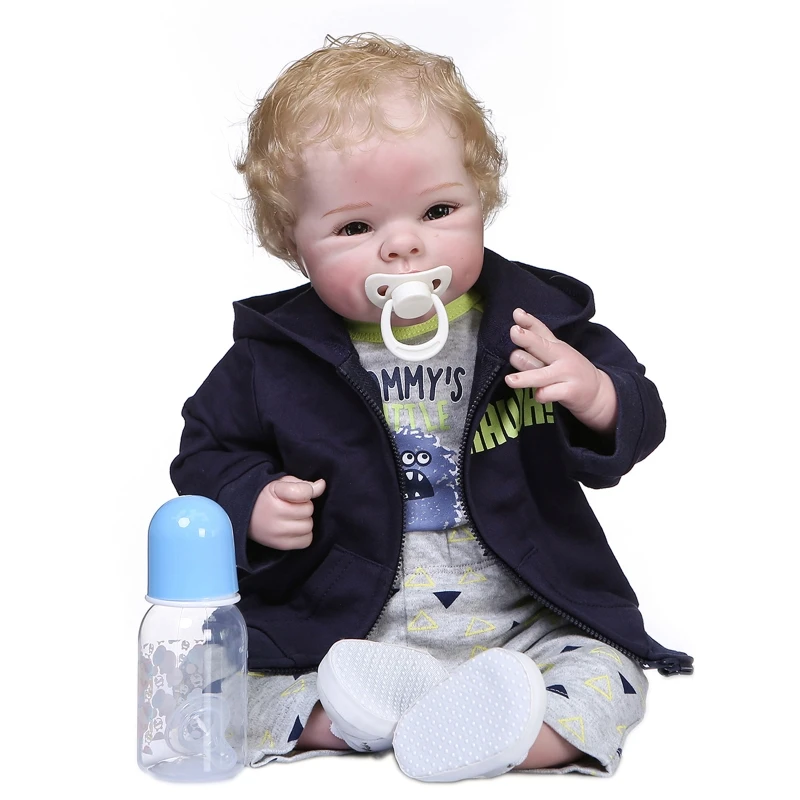 

55cm Realistic Doll Soft Body Vinyl Toddler Babies Lifelike Curly Boy Play Toy 23GD