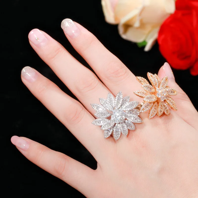 

Fashion exaggerated female ring high-end micro-inlaid zircon flower ring 210310-02