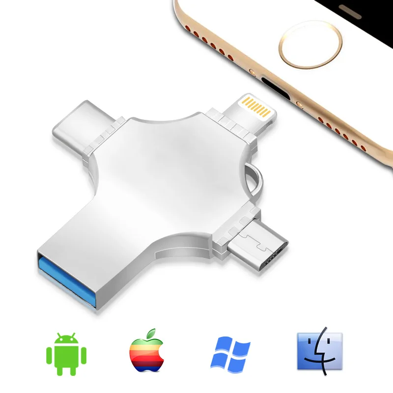 Флэш-накопитель Usb Type-C Otg 3 0 для Iphone ipad Android 128 ГБ 256 флешка 4 в 1 флэш-накопитель USB |