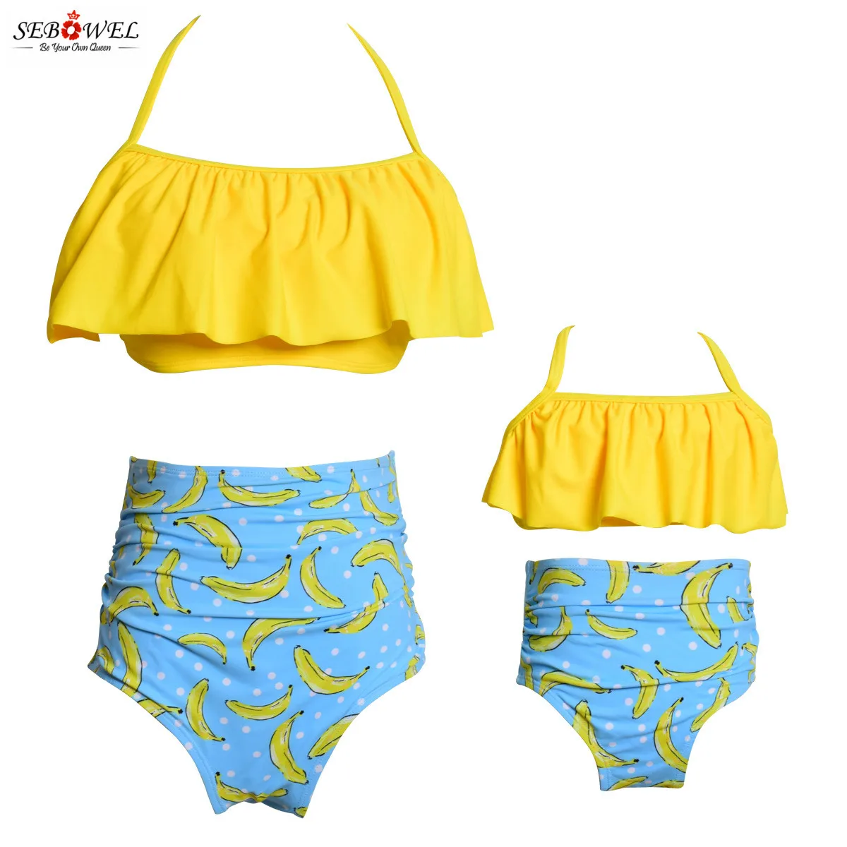 

SEBOWEL New Sepreate Piece Set Bikinis Women Girl Swimsuit Sexy Ruffle High Waist Shorts Bathing Suit Parent-child Swimwear 2021