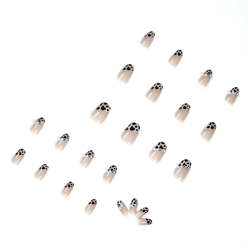 

24pcs French Fake Nails Leopard Pattern False Nails with 3D Pearl Decoration Manicure Art Full Nail Tips