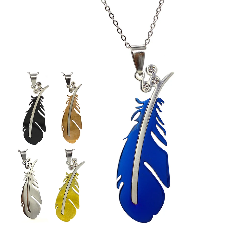 

5 Colors in Classical Design Stainless Steel Leaf Pendant Feather Choker Necklace for women and men