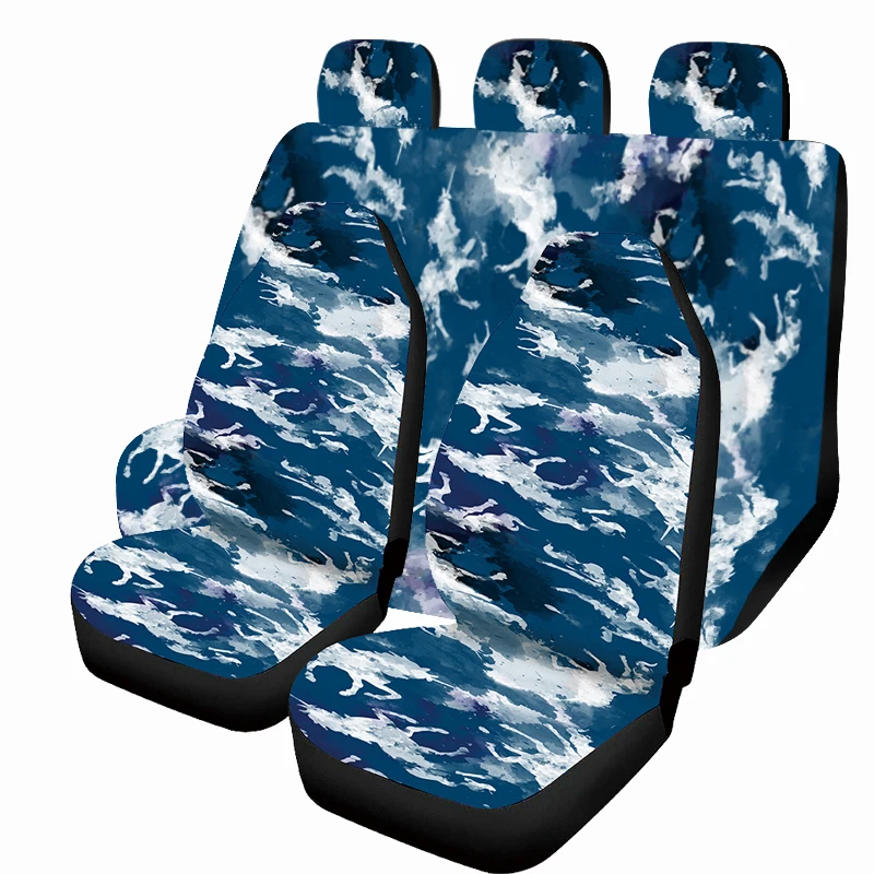 

JUN TENG Navy Blue Four Seasons Universal Polyester Fiber Material Car Seat Cover 7PCs Pack Interior Protection Accessories