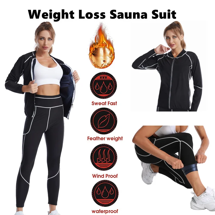 

Women Thermo White line Shirt Sweat Sauna Pants Body Shapers Waist Trainer Slimming Long Sleeves Fitness Shapewear Sauna suit