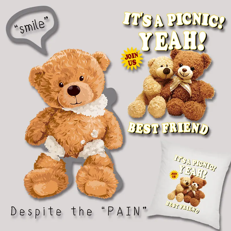 

Plush Toys Bear Applique on Clothes DIY Appliques Iron-on Transfers Heat-sensitive patches Heat Transfer PVC Patch