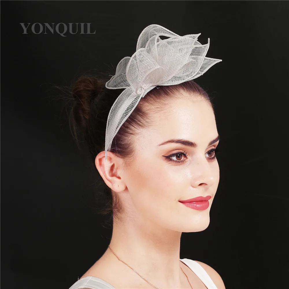 

Millinery Hat Wedding Fascinator Hat With Clips Women Sinamay Flower Fancy Feather Decor On Hair Bands Charming Headdress SYF708