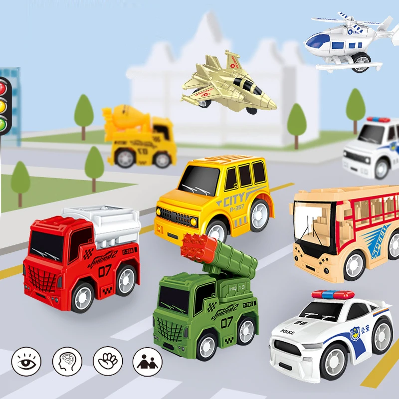 

High-speed inertia car Children Boy girl toys Mini simulation engineering vehicle toy set plastic car bus model moving pull back