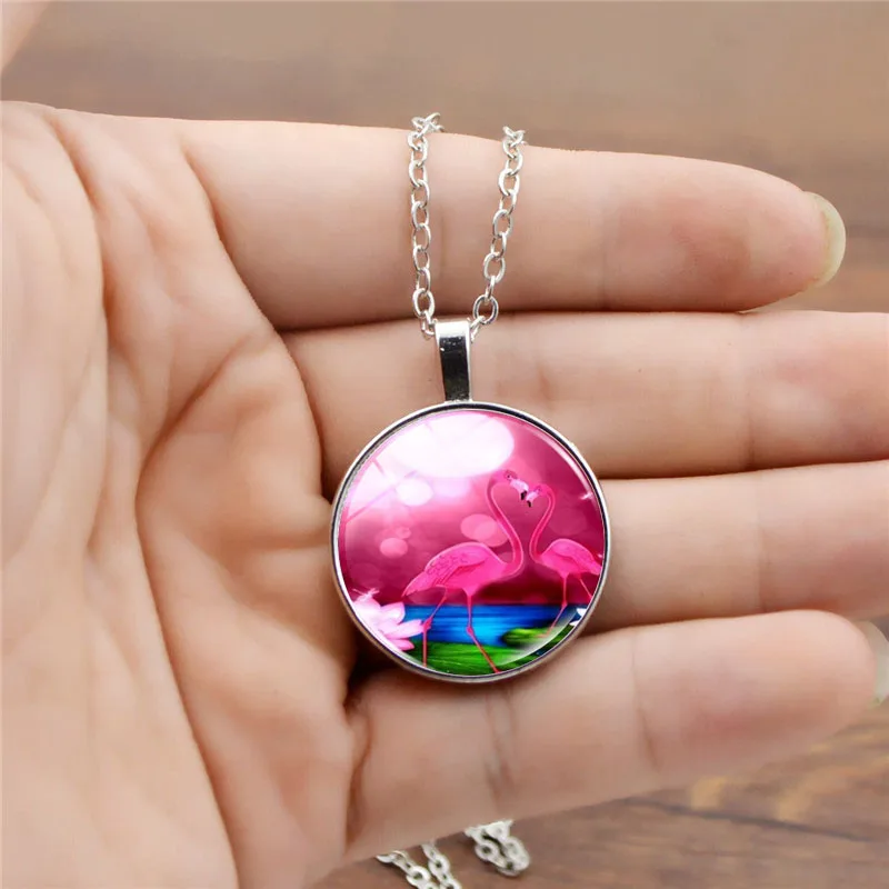 Романтика фламинго фото стеклянный кабошон модные ювелирные изделия ожерелье