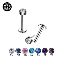 2pcs g23 titanium threadless push in labret stud cz helix ear tragus cartilage earring labret lip ring body pircing jewelry