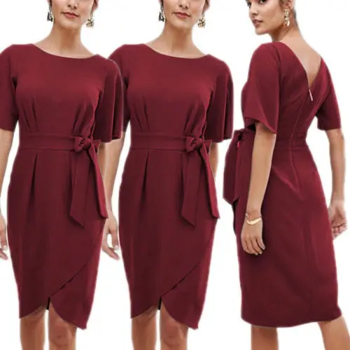 2019 модное женское сексуальное платье с О образным вырезом и коротким рукавом