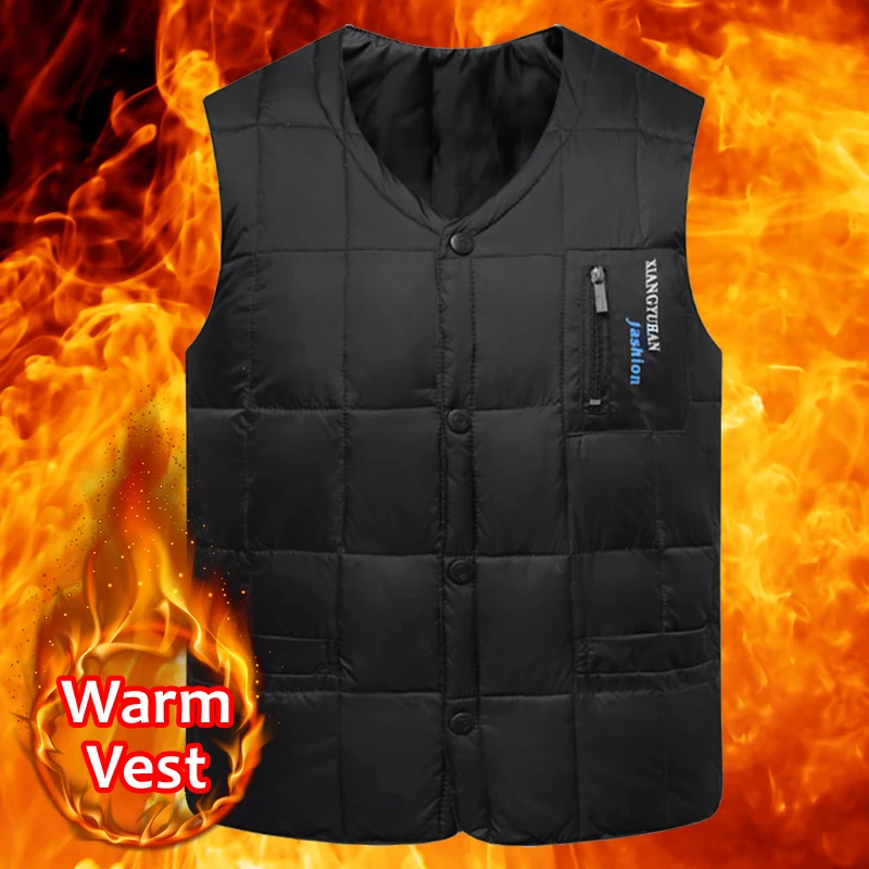 Повседневный мужской жилет 80% белый утиный пух мужская осенне зимняя теплая