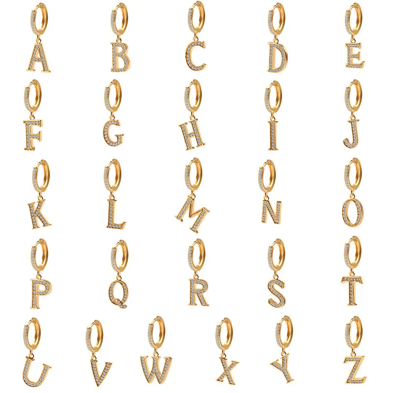 1PC Dainty 26 English Letter Earrings Alphabet CZ Dangle Cartilage Hoop Initial Ear Piercing pendientes for women Men | Украшения и
