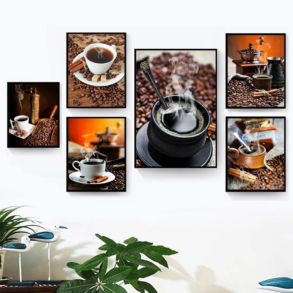 Винтаж Кофе Bean Холст Картина Wall Art кофейные домашние плакаты принты современный