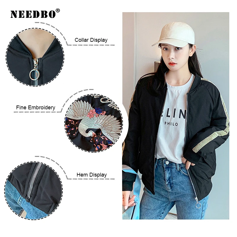 NEEDBO Winter Jacket Women Parka Casaco Cotton Padded Mujer Jacket Female Basic Winter Jacket Coat Outerwear Embroidery Jacket