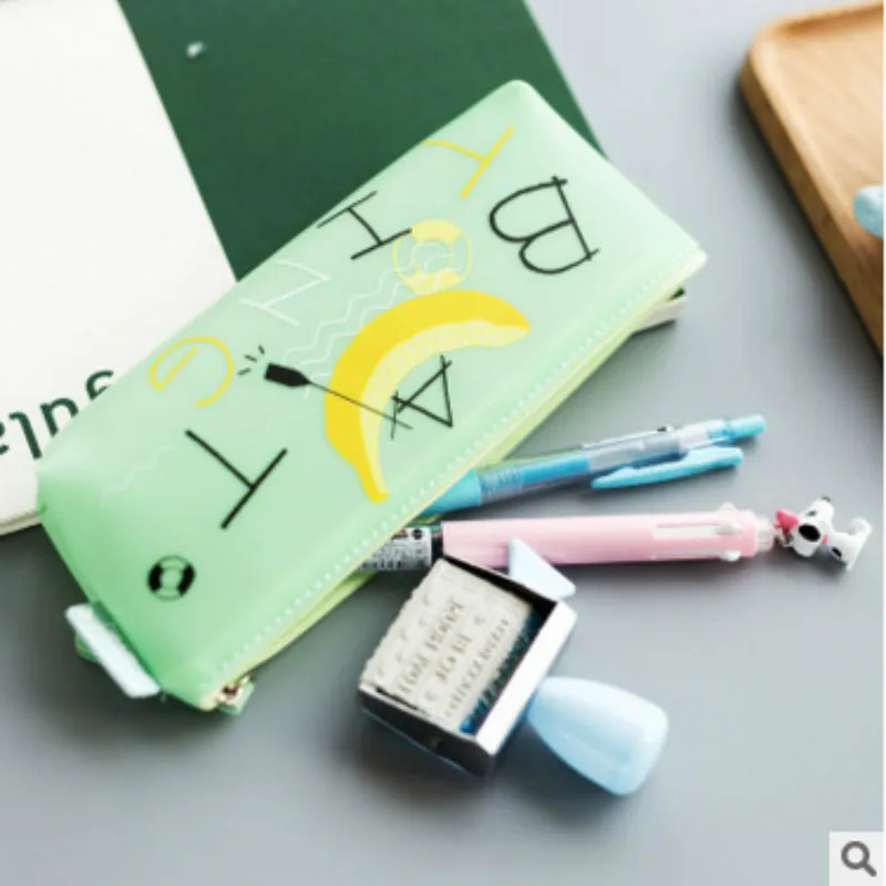 Student kawaii creative stationery bag small fresh fruit storage silicone triangle type female pencil case pen | Канцтовары для