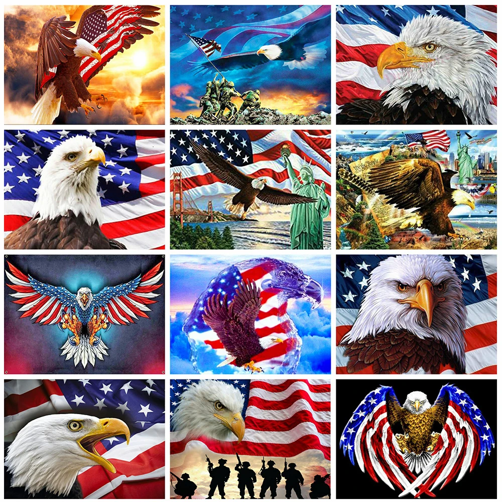 

Diamond Painting Kits Full Round With AB Drill Eagle Flag 5D DIY Animal Cross Stitch Kit Home Decor Gift Diamond Art Painting