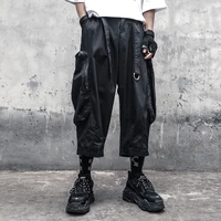 mens loose casual pants spring and autumn new dark belt buckle design straight pants youth fashion quality wide leg pants