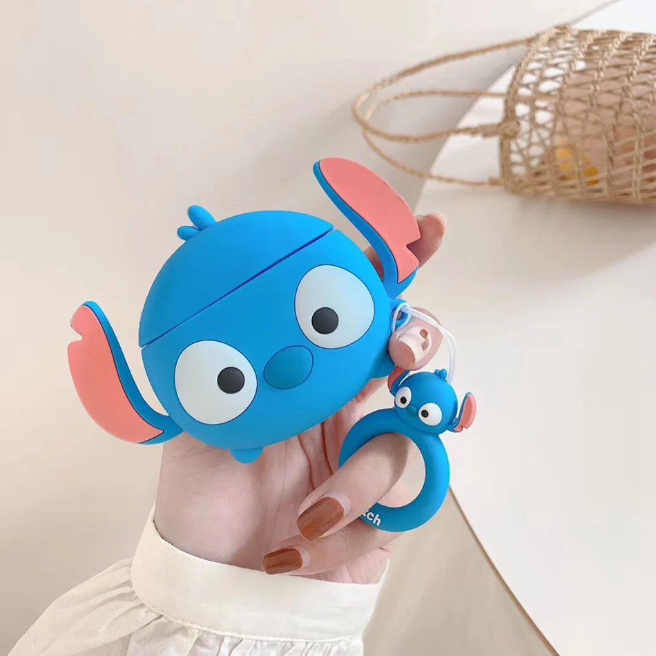Stitch For AirPods 1/2 Case Cute Cartoon Squirrel Earphone Cases For Apple Airpods 2 Kawaii Soft Protect Cover with Finger Ring Strap - Цвет: Stitch