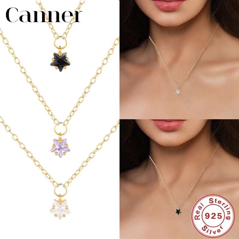 

Canner 100% 925 Sterling Silver Necklaces Star CZ Necklaces For Women Choker Jewelry Clavicle Collier Femme Collar 2021 Trend W5