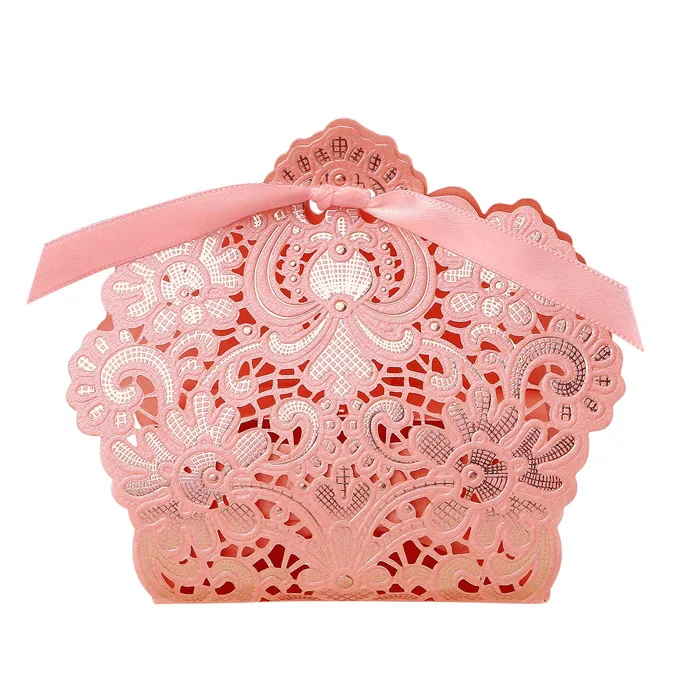 pink METABLE 30 шт лазерная резка серебряные блестящие коробки с бордовыми лентами сувенир для свадебной вечеринки, свадебные подарочные пакеты шоколадные конфеты - Цвет: pink
