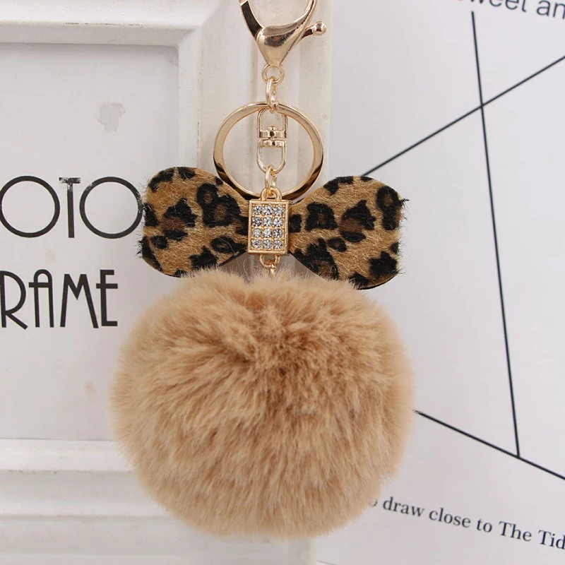 

Explosion Style Sexy Leopard Bow Bag Fur Ball Keychain Girl Plush Fur Car Creative Pendant Gift Soft Faux Rabbit Fur Keychain