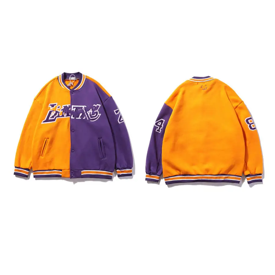 

Autumn Winter Letter Cotton Baseball Uniform Jacket Color Matching Basketball Loose Jacket Sports Wind Couple Models Us size XXL