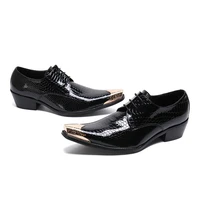 british young men business casual leather shoes breathable lace up increased pointed fashion wedding black leather shoes