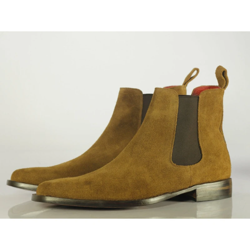 

Fashion High Ankle Men Chelsea Boots Brown Faux Suede мужские сапоги Stylish Bottes Pour Hommes Comfortable أحذية الرجال KN435