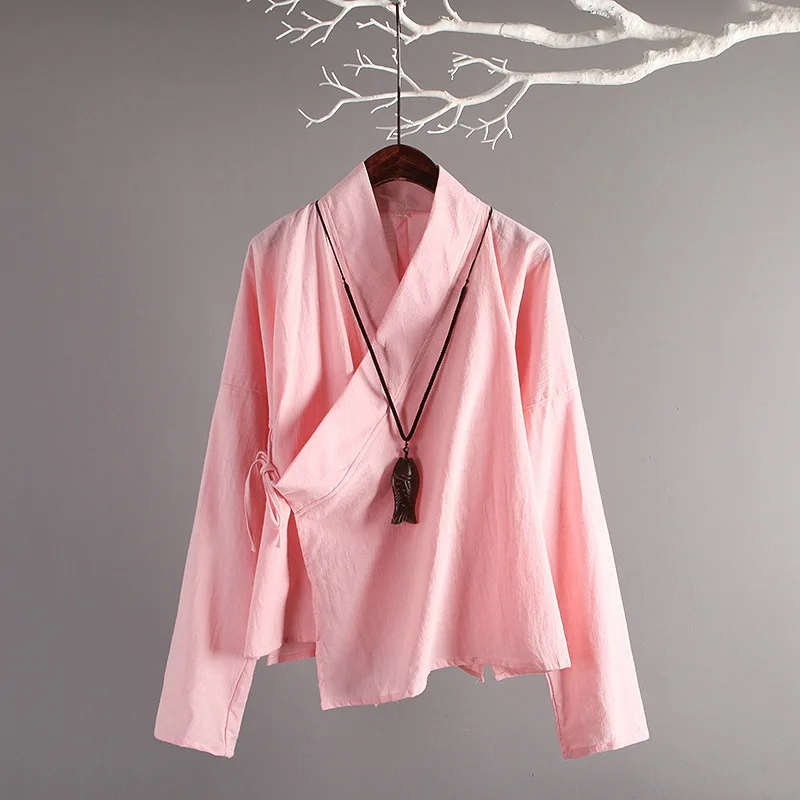 Женская блузка в китайском стиле ретро Осенние хлопковые льняные топы на