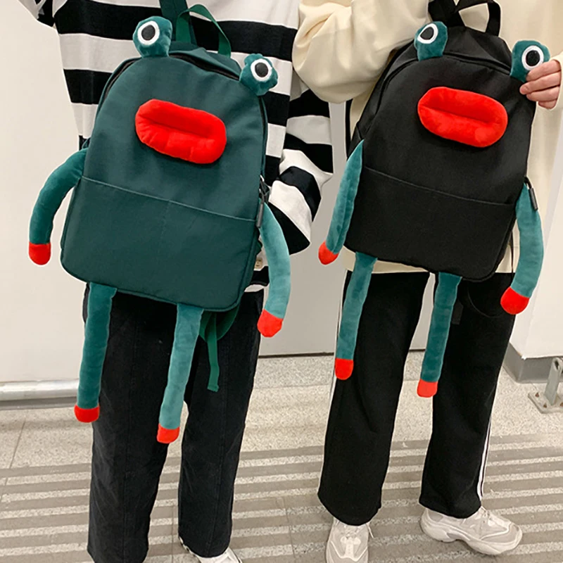 Kawaii Anime Cartoon Frog Backpack 3D Animal Pure Color Plush Boys Girls School Bag Oxford Cloth Large Capacity Simple Rucksack | Багаж и