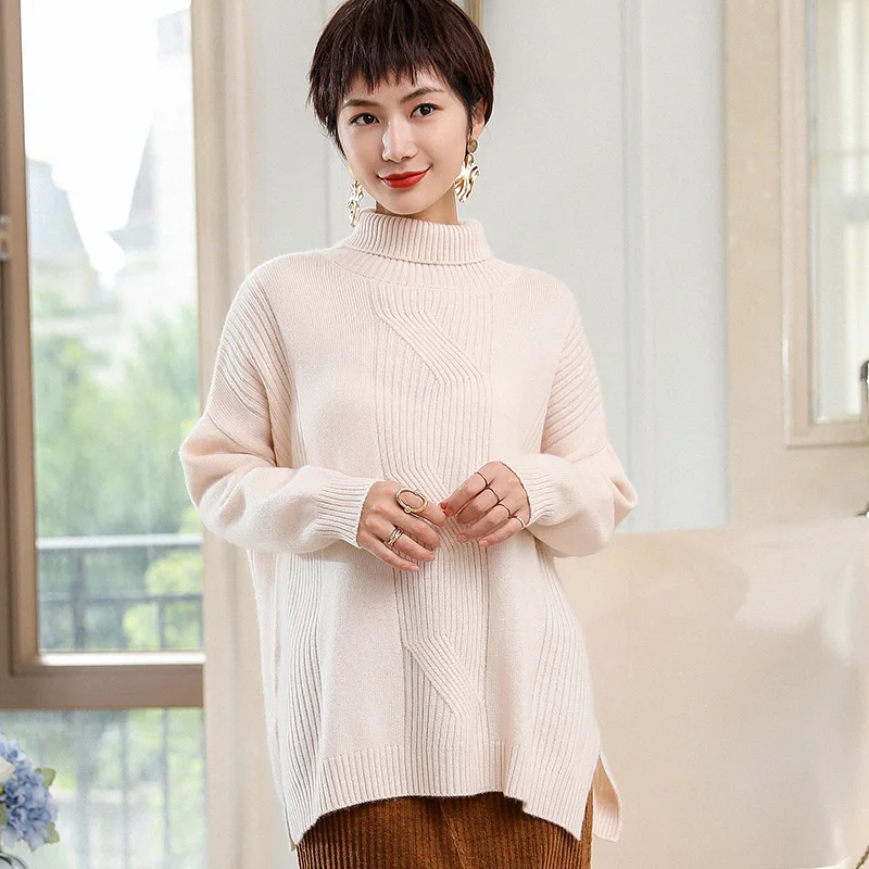 ALKMENE Женский кашемировый вязаный свитер средней длины с высоким воротом