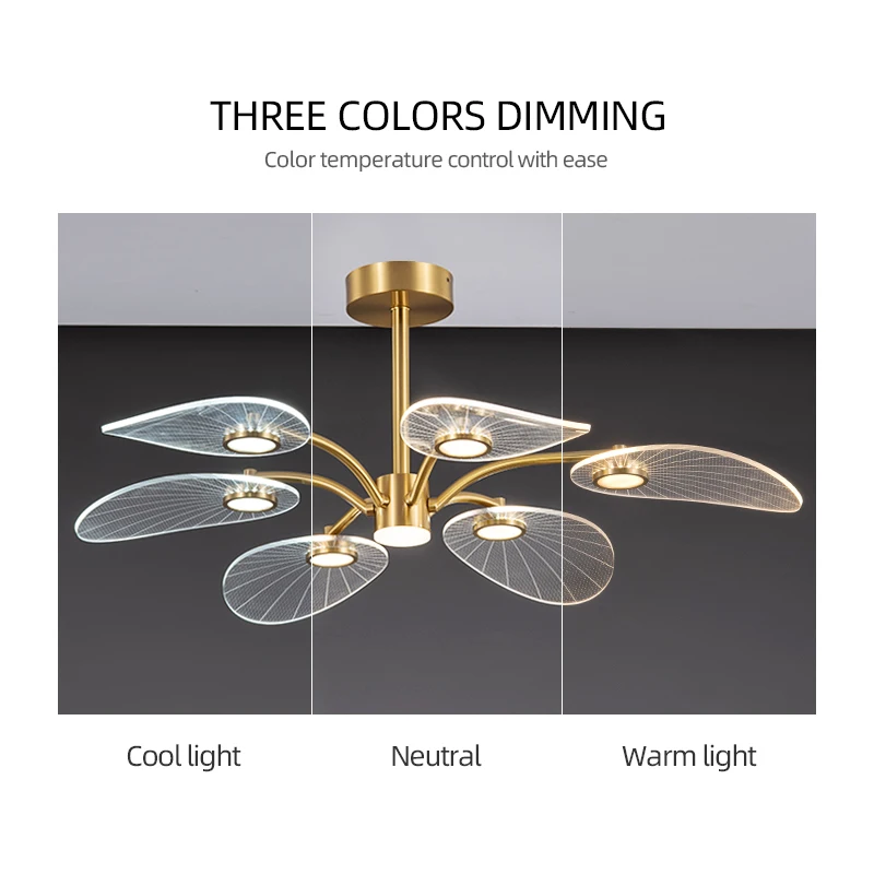 $115.71 WOSHITU LED Ceiling Lamp Nordic Copper Chandeliers for Bedroom Living Room Lotus Leaf Shape Design Home Decor Lighting Fixture