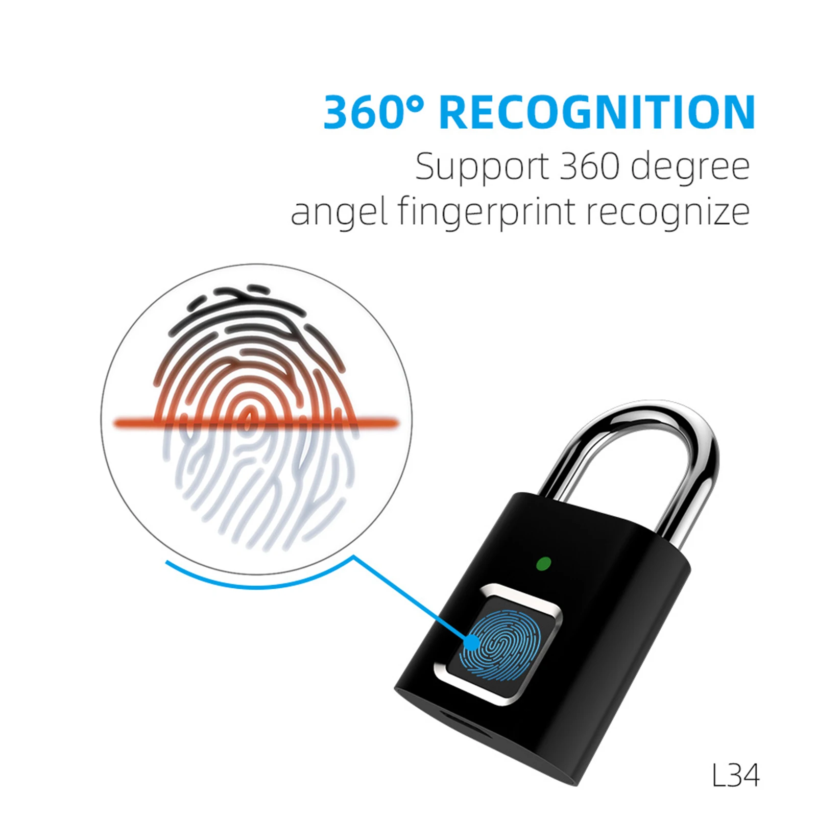 

Fingerprint Padlock USB Rechargeable Thumbprint Lock Mini Lock Support USB Charging for Gym Sports School