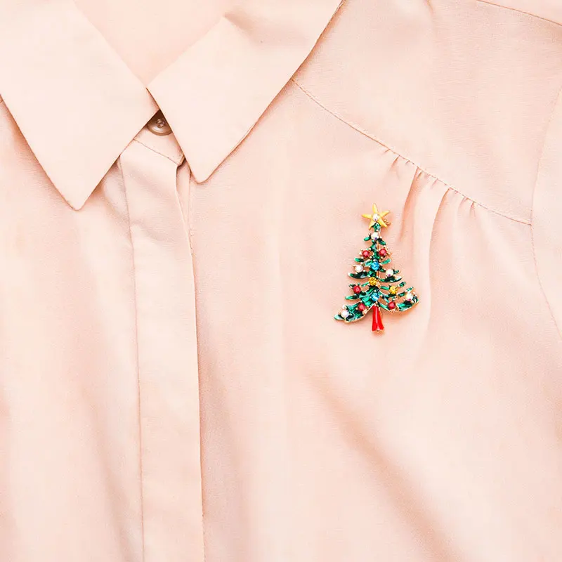 Брошь со стразами в виде рождественской елки брошь осень зима цветная